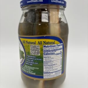 Alternative view of Lowell cucumbers in brine with horseradish