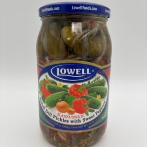 Lowell polish dill pickles with sweet peppers