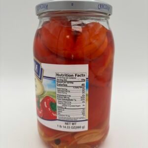 Alternative view of cracovia marinated red peppers quartered peppers in ginger brine