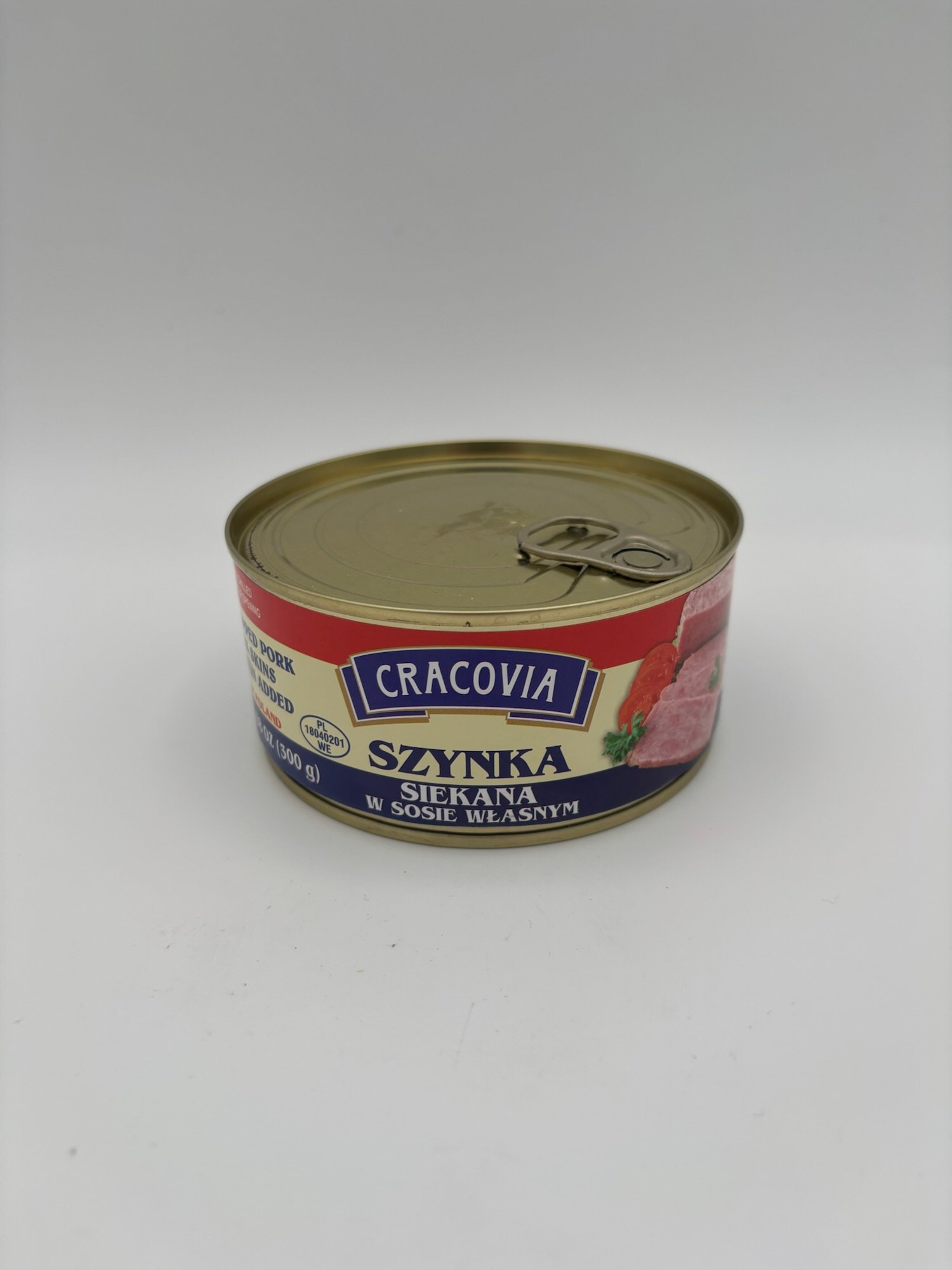 cracovia synka siekana w sosie wlasnym, cured chopped pork and pork skins with gelatin added.