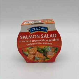 cracovia salmon salad in tomato sauce with vegetables